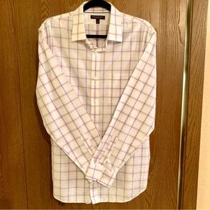 Stylish Dress Shirt. Off-white, light purple check pattern. Excellent condition!